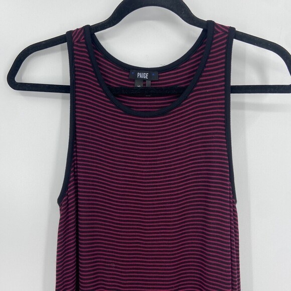 PAIGE Burgundy Black Striped Sleeveless Modal Blend Tank Dress Size XS - Picture 3 of 5